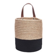 Hand Woven Hanging Flower Pot Basket with Leather Belt Handle Laundry Picnic Toys Storage Container Planter Holder