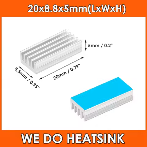 20x8.8x5mm Silver Aluminum Heatsink Cooler With Thermal Tape for Cooling VRM Stepper Driver Raspberr