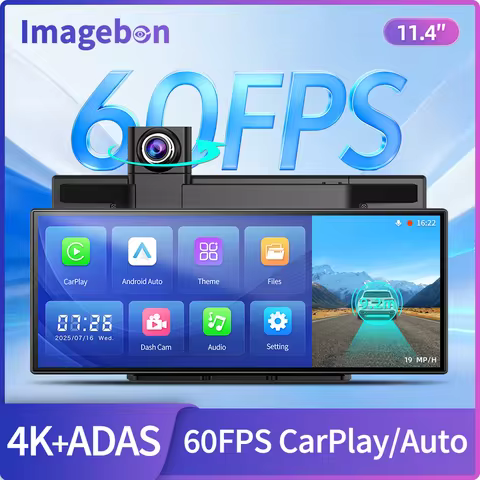 Imagebon H70 Plus Carplay 60FPS 4K Dashcam 11.4″ Wireless Carplay Android Auto Monitor ADAS Car DVR 