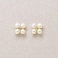 18K/10K 鑽石珍珠四葉草耳環 (黃金)