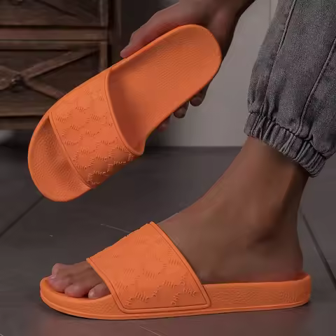 Orange Letter HHC 3D Logo Rubber High Quality Orange Color Flat Sole PVC Embossed Upper Slides Slipp