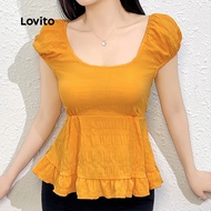 Boho Plain Ruffle Hem Blouse for Women L132ED655