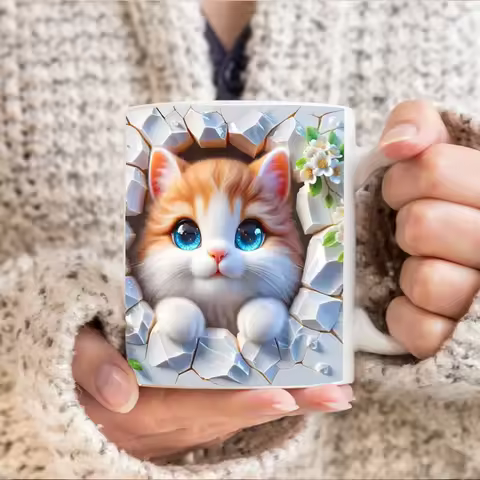 3D Effect CAT Beer Dog Coffee Mug Wrap, 11oz Sublimation Ceramic Tea Cup,Beer Mugs,Milk Cups Surpris