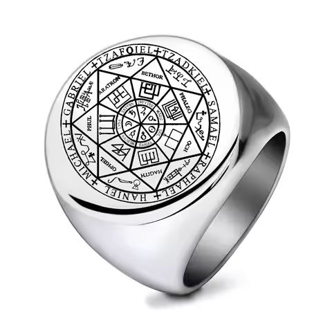 Poevic Seal of The Seven Archangels Ring For Men The Seal Of Solomon Tetragrammaton Stainless steel 