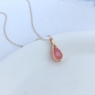 天然紅紋石項鍊 冰種紅紋石水滴吊墜 天然石14KGF項鍊墜