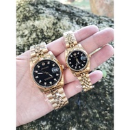 PROKING Jam Tangan Couple – Gold Diamond Dial Analog Quartz Stainless Steel Set