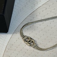 CHANEL 24B雙C蛇骨雙層銀鍊