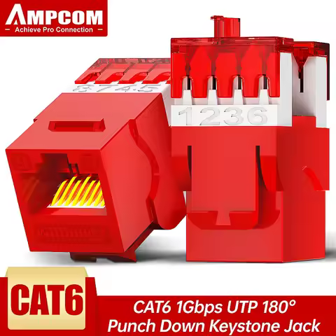 AMPCOM 180-degree Keystone Jack, CAT6 RJ45 Module Plug Ethernet UTP for Wall Face Panel Network Patc