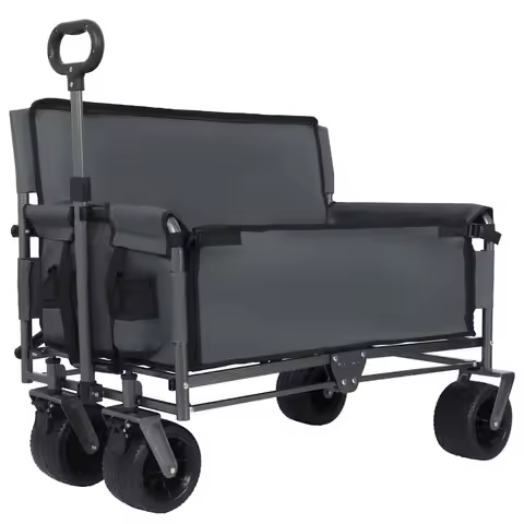 3-in-1 Convertible Folding Wagon Cart with Bench Seat and Storage - 500lbs Heavy-Duty Utility Wagon 