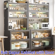 TRAVELCUL Rak Dapur Kabinet with Door Wheels Kitchen Floor-Standing Sideboard Multi-Function Cupboar
