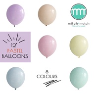 12 inch Pastel/Macaroon Balloons (8 Colours) for Parties + Events + Weddings