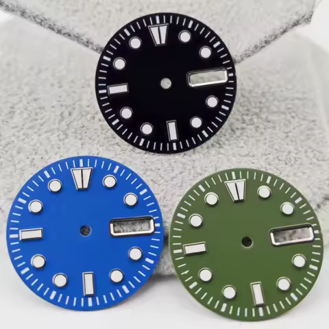 28.5mm NH36 Watch Dial BGW9 Ice Blue Luminous Watch Faces with Dual Date Calendar Window Watch Acces