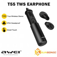 Awei T55 Tws Wireless Earbuds Bluetooth V5.0 Built In Mic Earphone With Charging Case