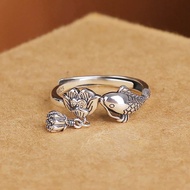 足银9999鱼好运锦鲤戒指如鱼得水招财女小众设计复古莲花转运指环qianggege2.sg20251101