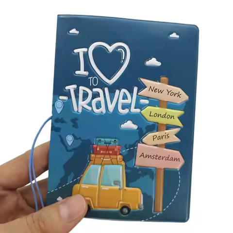 I LOVE TRAVEL Passport Cover Case for International Travel Passport Holder Organizer Cartoon 3D Prin