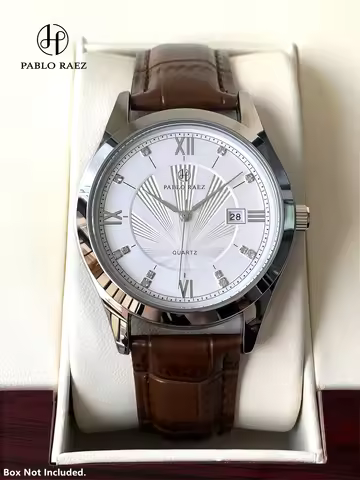 PABLO RAEZ Real Photos Top Brand Luxury Man Wristwatch Waterproof Diamond Date Leather Watch Quartz 