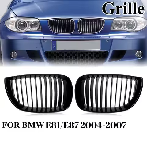 Front Bumper Kindey Grille for BMW 1 Series E81 E87 2004-2011 Double Slat Gloss Black Grill Cover Ex