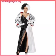 Halloween Cruella Spotted Dog Leopard Print Shawl Cruella Scarf Cloak Black White Witch Cloak Wig