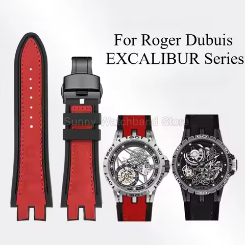 19x28mm Black Blue Red for Roger Dubuis EXCALIBUR Genuine Leather Watch Strap Special Interface Supp