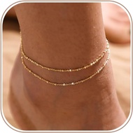 MIDEEO Ladies Gold Silver Anklet, 14K Gold Ladies Anklet, Waterproof Cuban Chain Heart-Shaped Bead F