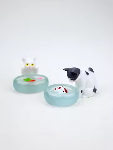 A Miniature Cat and Fish Scene Set, Miniature Cat, Miniature Fish Tank, Dollhouse, Dollhouse Accesso