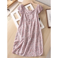 Only Make Good Products Real Shot Style Small Fresh Holiday Style Sweet Floral Drawstring V-Neck Dre