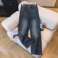 Korean blue grey wide leg jeans High quality loose versatile long pants Women's high waist polar was