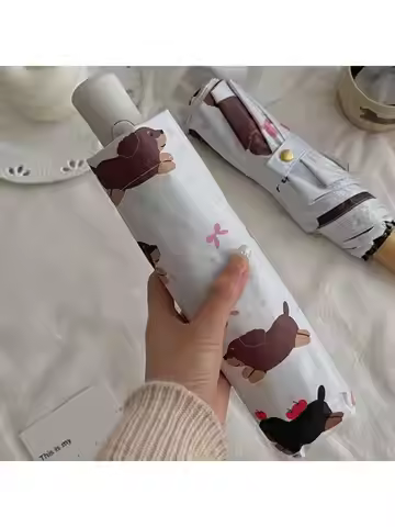 Elegant UPF50+Umbrella Mischievous Puppy UV Protective Umbrella Vinyl Coated Umbrella Sunshade Umbre
