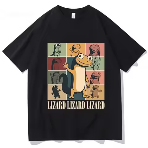Fashion Lizard Meme Cartoon Graphic T-shirt Short Sleeve Cotton O-neck Tshirts Casual Funny Printing