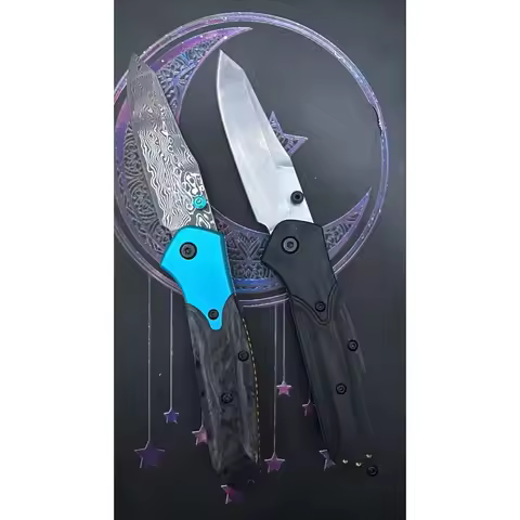 BM 945- Gold Mini Class Folding Knife 2.92" Vg10 Damascus Blade Carbon Fiber /g10handle d2 blade Out