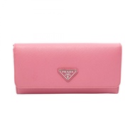 【二手】Prada PRADA 粉紅色 Saffiano 皮革三角 Logo 拉鍊雙折長皮夾 女士二手 A