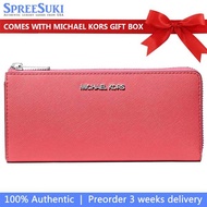 Michael Kors Wallet In Gift Box Jet Set Travenuel Large Saffiano Leather Quarter-Zip Wallet Hibiscus