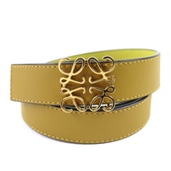 【5積分】成色極佳 △ LOEWE 832213 Anagram 扣環皮帶 橄欖綠 黃金色 金色五金 80/32 附原廠盒和防塵袋 西班牙製造 女士