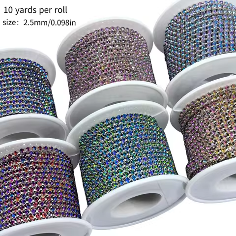 10Yards/Roll Shiny Rhinestone Chain SS6-SS16 Golden Silvery Crystal For Clothes DIY Jewelry Sewing T