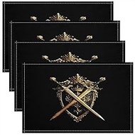 jejeloiu Crossed Swords Placemats Set of 4 18"x12"，Crown Place Mat for Kitchen Dining Table，Ornate S