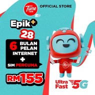 Tune Talk Epik+ 28 (6 Bulan) Kad Sim | 200 GB Internet 5G/4G Tanpa Had Kelajuan