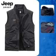 JEEP SPIRIT เสื้อกั๊กผู้ชายฤดูร้อนบางเสื้อกั๊กถ่ายภาพ Casual Multi-Pocket เสื้อกั๊กตกปลา Jacket