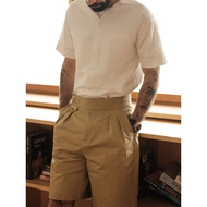 Summer Japan Imported Stretch Cotton 60 ''S British Army Retro High Waist Loose Pleated Gurkha Short