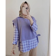KEMEJA KALEAOUTFIT - SHAMIRA BLOUSE - LATEST WOMEN'S TOP 2 IN 1 SHIRT AND VEST - JUMBO CLOTHES FIT T