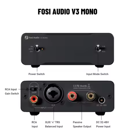 Fosi Audio V3 Mono 240W Sound Amplifier TPA3255 PFFB Technology Mini Audio Amp For Subwoofer Speaker