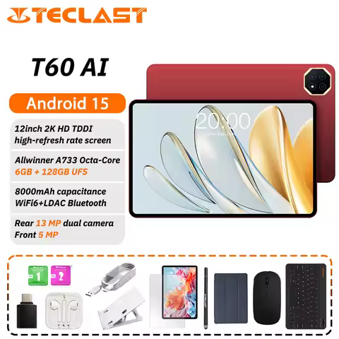 Teclast T60 AI Tablet Allwinner A733 Octa-Core 12inch 2K HD TDDI Screen 6GB RAM 128GB ROM Android 15