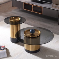 Italian Creative ins Household Tempered Glass Light Luxury Small Round Coffee Table Nordic Round Com