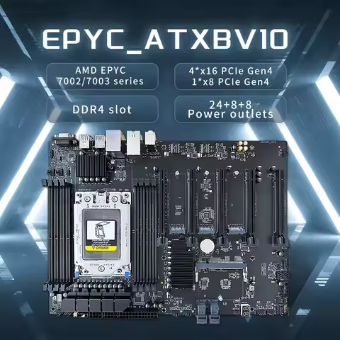 HISWISER ATXBV10 AMD Motherboard support 4 x double-wide PCIE 4.0 x16 1 x single-width PCIe 4.0 x8 E