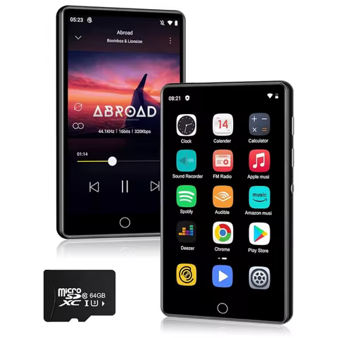 80GB (16GB+64GB) MP3 player for Android with Bluetooth and WiFi, 4.0-inch full touch screen Built-in