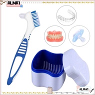 ALMA Dentures Container with Basket Durable Double-layer Storage Box Cleaner Brush