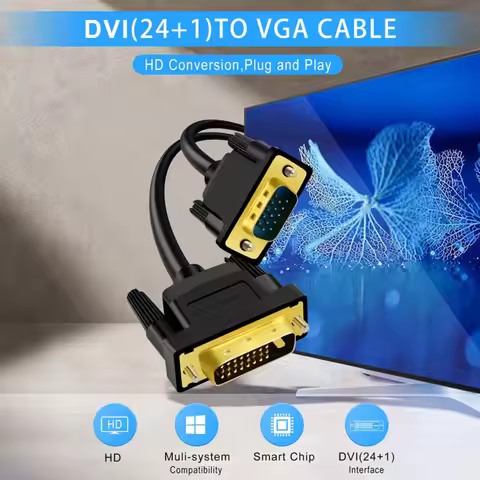 1.5M/2M/3M DVI to VGA Cable HD 1080P DVI-D 24+1 to VGA Converter Male to Male Adapter for PC Host La