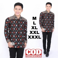 RUZZA Batik Pria Dewasa Lengan Panjang Seragam Kantor Baju Pria Dewasa Modern 2020