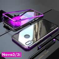 Luxury Magnetic Aluminum Armor Case For Huawei Nova 3 3i Metal Bumper Magnets Glass Cover For Huawei