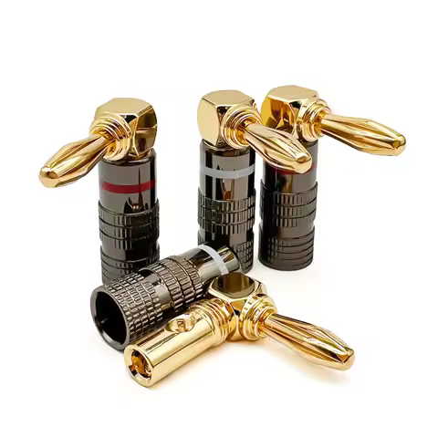 12Pcs 90Degree Banana Plugs 24K Gold Plated Right Angle 4mm Jack Plug Video Audio Adapter Speaker Am