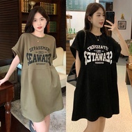 2023 Summer New Style Korean Version Large Size Loose Slimmer Look Mid-Length Cotton T-Shirt Dress Letter Top Women Plus Size Dress 3.17